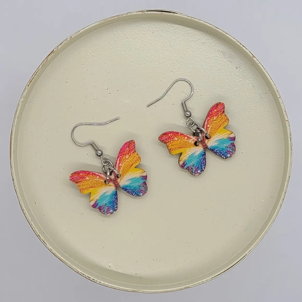 Sparkly Rainbow Butterfly Earrings